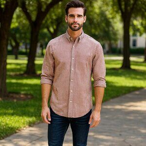 IZOD Premium Essential Men XXL/TG Button Down Plaid Long Sleeve Casual Shirt Y2K